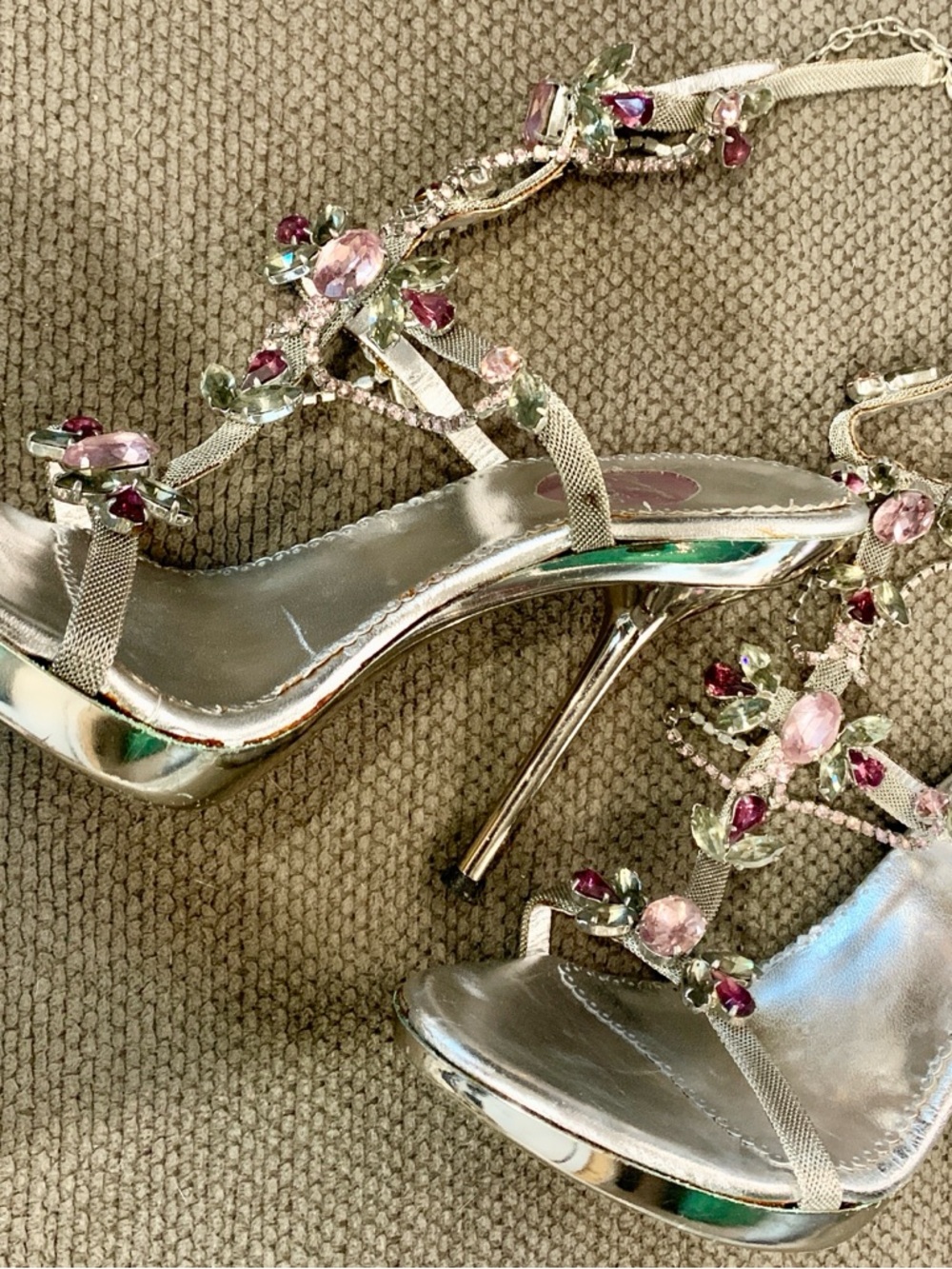 Vintage Sacco Jeweled Platform Stiletto Sandals with Crystals